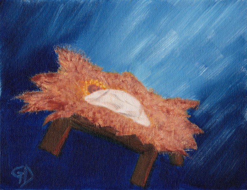 Baby in a manger.jpg - Baby in a Manger Oil on canvas, (7 x 9") 178 x 229 mm Scanned 16 June 2014